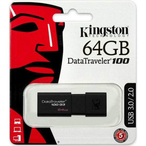 Kingston DataTraveler 100 G3 64GB USB 3.0 Stick Μαύρο