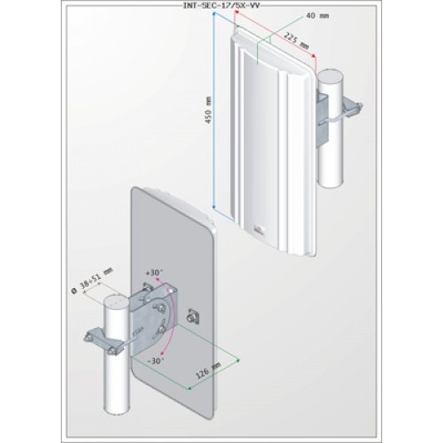 Interline INT-SEC-17/5X-VV Εξωτερική Κεραία WiFi Sectorial 17dBi με σύνδεση N-connector