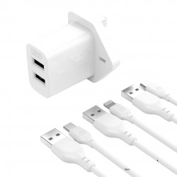 XO L109 (UK) Dual USB-A 2.4A Charger with Type-C cable