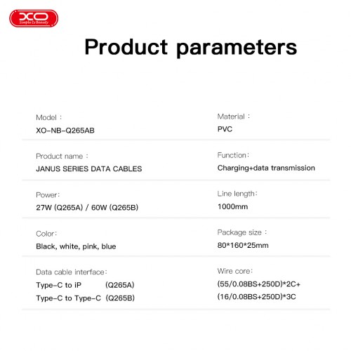 XO NB-Q265A PD 27W Type-C σε Lightning Μινιμαλιστικό Καλώδιο (Ροζ)