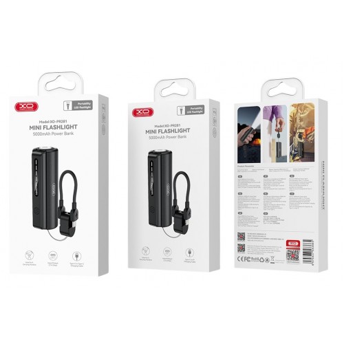 XO PR281 Mini Powerbank 5000mAh με Ενσωματωμένο Φακό και Καλώδιο Φόρτισης Type-C