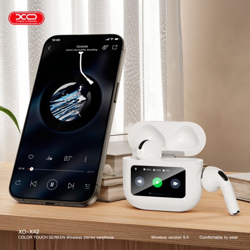 XO X42 Pro Bluetooth Earbuds 6ης Γενιάς TWS με Οθόνη Λευκά