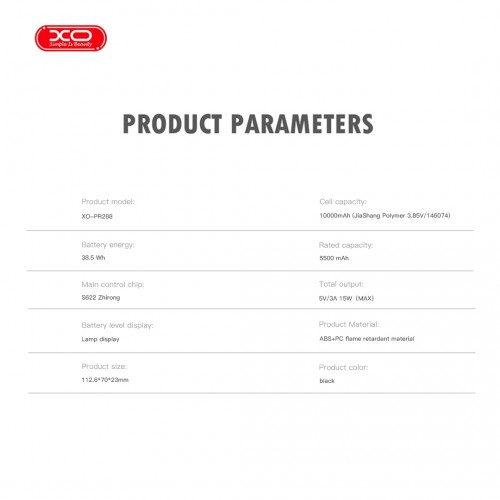 XO PR288 Powerbank Ταχείας Φόρτισης 15W με 3 Ενσωματωμένα Καλώδια & Ασύρματη Φόρτιση PD20W 10000mAh