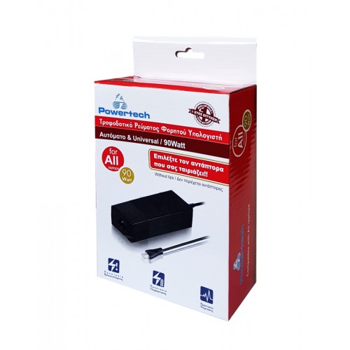 POWERTECH φορτιστής laptop PT-31, αυτόματος, 90W, χωρίς βύσματα, μαύρος
