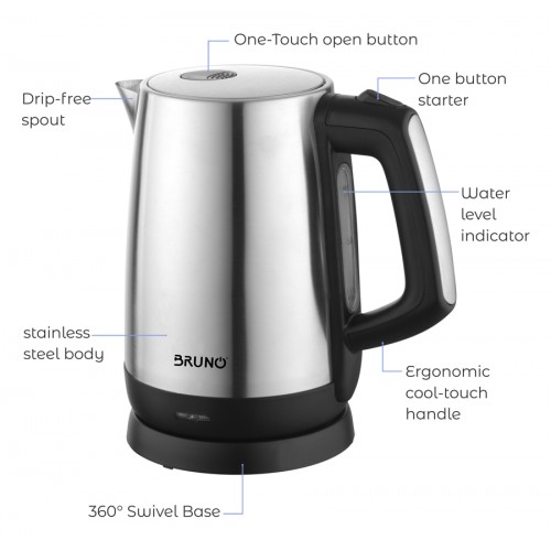 BRUNO ηλεκτρικός βραστήρας BRN-0030, 2200W, 1.7lt, βάση 360°