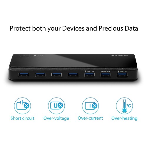 TP-LINK USB hub UH700, 7x θυρών, 5Gbps, 5V/1.5A, USB σύνδεση, μαύρο