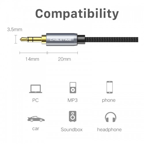 CABLETIME προέκταση καλωδίου ήχου 3.5mm CT-P11F, AUX, 1.8m, μαύρο