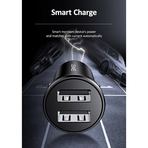 USAMS φορτιστής αυτοκινήτου C20, 2x USB, 2.4A, μαύρος