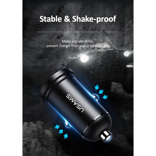 USAMS φορτιστής αυτοκινήτου C20, 2x USB, 2.4A, μαύρος