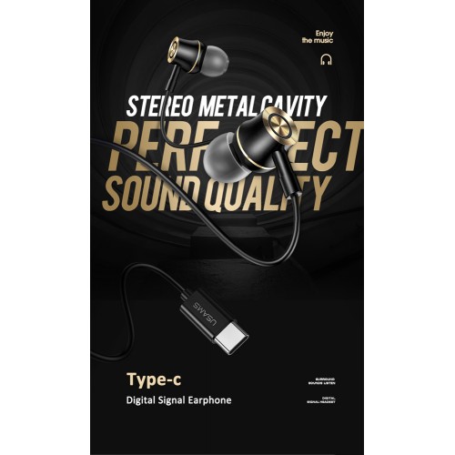 USAMS earphones με μικρόφωνο US-SJ482, USB-C, Φ10mm, 1.2m, πράσινα