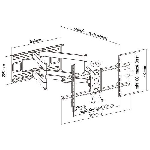 BRATECK επιτοίχια βάση τηλεόρασης LPA49-486XLD, 43-90", 80kg, heavy duty, full motion