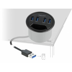 DELOCK USB hub 64153, 4x θυρών, 5Gbps, Φ60mm, USB σύνδεση, μαύρο