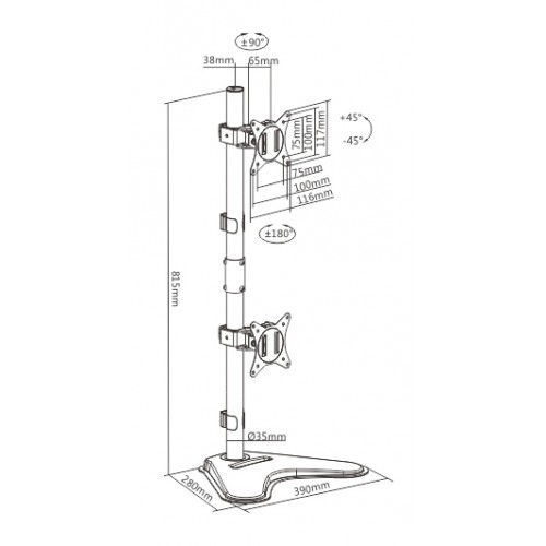 BRATECK βάση γραφείου για 2x οθόνες LDT66-T02V, 17-32", έως 9kg