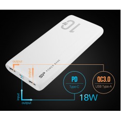 SILICON POWER power bank QP15, 10000mAh, 2x USB & USB Type-C, 3A, λευκό