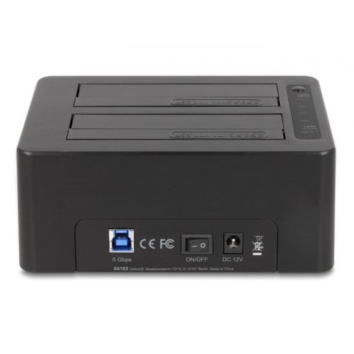 DELOCK docking station για 2.5" ή 3.5" SATA HDD/SSD 64183, 2 θέσεων, με card reader, 5Gbps, clone function, μαύρο