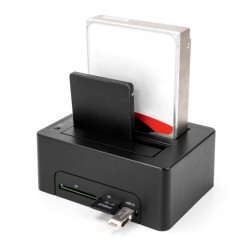 DELOCK docking station για 2.5" ή 3.5" SATA HDD/SSD 64183, 2 θέσεων, με card reader, 5Gbps, clone function, μαύρο