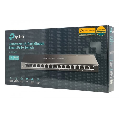 TP-LINK JetStream switch TL-SG2016P, 16-Port Gigabit, 8x PoE+, Ver. 1.0