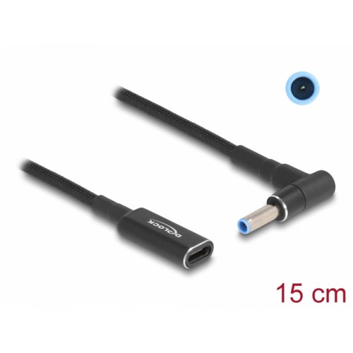 DELOCK αντάπτορας τροφοδοσίας laptop 60031, USB-C σε HP 4.5x3.0mm, 15cm, μαύρος