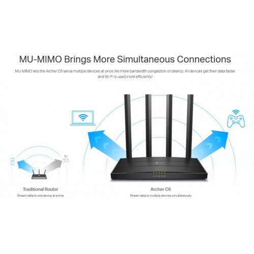 TP-LINK Router Archer C6, Wi-Fi 1200Mbps AC1200, MU-MIMO, Ver. 4.0