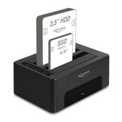 DELOCK docking station για 2.5" ή 3.5" SATA HDD/SSD 64187, 2 θέσεων, 5Gbps, clone/erase function, μαύρο