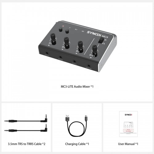 SYNCO μίκτης ήχου MC3-LITE, 4 καναλιών, Bluetooth, 500mAh, γκρι
