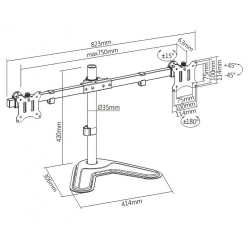 BRATECK βάση γραφείου για 2x οθόνες LDT57-T02, 17-32", έως 9kg