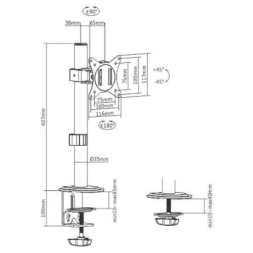 BRATECK βάση γραφείου οθόνης LDT66-C01, 17-32", έως 9kg
