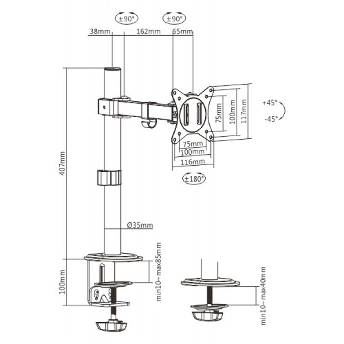 BRATECK βάση γραφείου οθόνης LDT66-C011, 17-32", έως 9kg