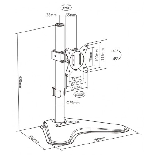 BRATECK βάση γραφείου οθόνης LDT66-T01, 17-32", έως 9kg