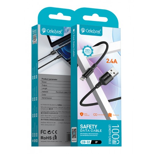 CELEBRAT καλώδιο Lightning σε USB CB-32, 2.4A, 1m, μαύρο