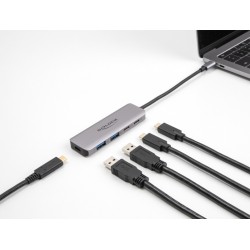 DELOCK USB hub 64239, 4x θυρών, 5Gbps, USB-C σύνδεση, γκρι