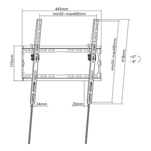 POWERTECH επιτοίχια βάση PT-1127 για τηλεόραση 32"-70", έως 45kg
