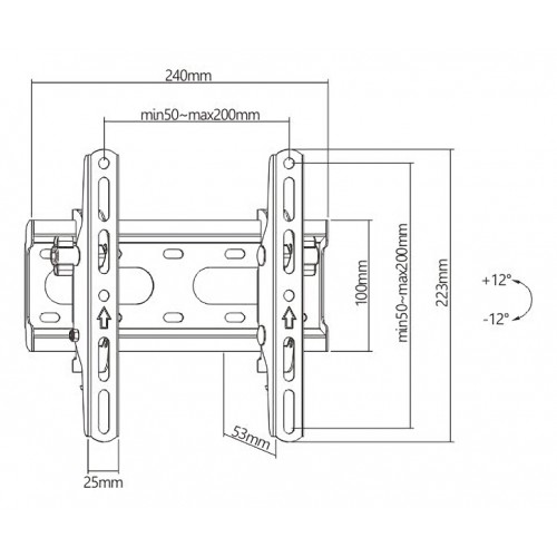 POWERTECH επιτοίχια βάση τηλεόρασης PT-1126, 23-43", έως 45kg, ρυθμιζόμενη κλίση