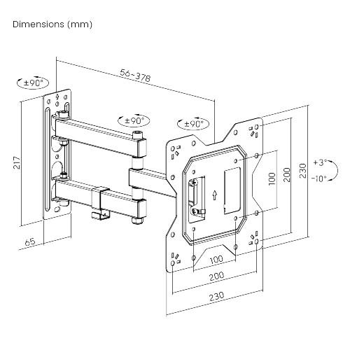 POWERTECH επιτοίχια βάση τηλεόρασης PT-1129, 23-43", έως 30kg, full motion