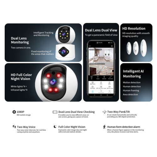 VSTARCAM smart κάμερα C992DR, 3MP, dual lens, WiFi, PTZ, SD