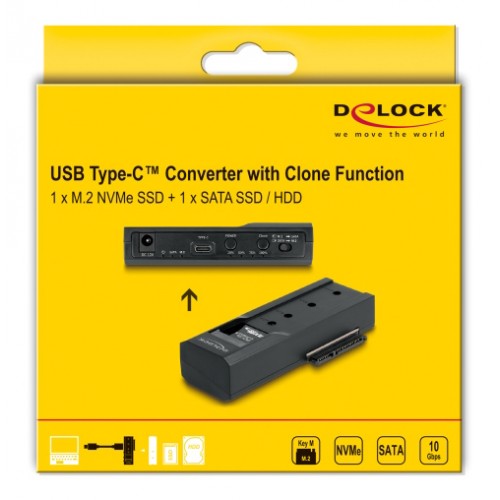 DELOCK docking station για M.2 NVMe/SATA ή 2.5"/3.5" SSD/HDD 64252, 10Gbps, clone function, μαύρο
