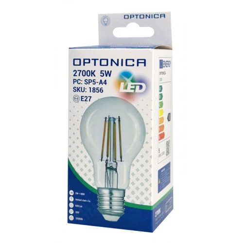 OPTONICA LED λάμπα A60 1856, Filament, 5W, 2700K, 600lm, E27
