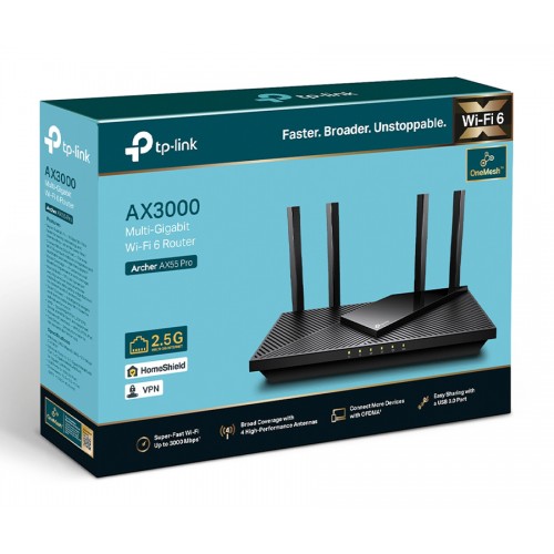 TP-LINK Router Archer AX55 Pro, WiFi 6, 3Gbps AX3000, Dual Band, V.1.0
