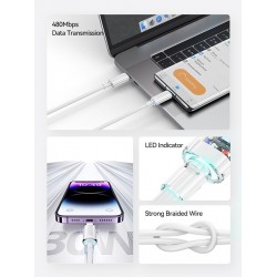 USAMS καλώδιο Lightning σε USB-C US-SJ659, 30W, 480Mbps, 1.2m, μαύρο