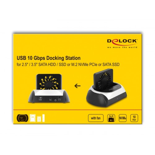 DELOCK docking station για M.2 NVMe/SATA ή 2.5"/3.5" SSD/HDD 64280, 10Gbps, μαύρο