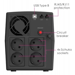 POWERTECH UPS Line Interactive PT-1297 με οθόνη, 1500VA, 900W, 4x Schuko, 2x RJ45/RJ11, USB Type B
