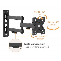 POWERTECH επιτοίχια βάση τηλεόρασης PT-1279, 13-32", έως 20kg, full motion