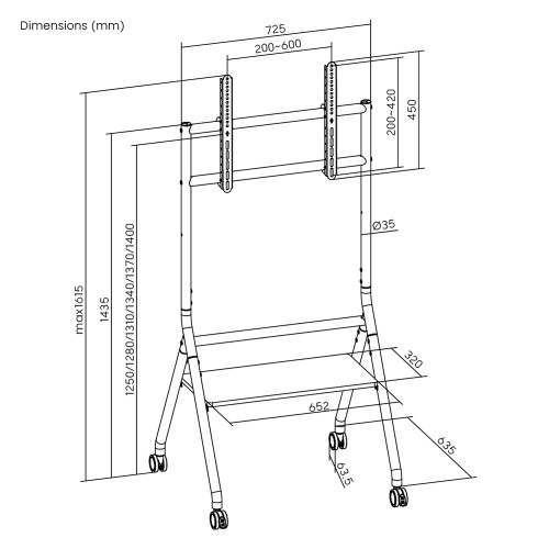BRATECK βάση τηλεόρασης δαπέδου TTF13E-46FW, 37-86", έως 80kg, με ράφι & ροδάκια