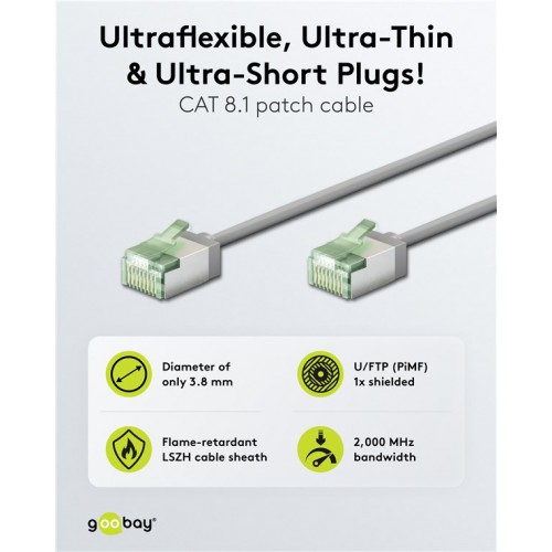 GOOBAY καλώδιο δικτύου 74349, CAT 8.1 U/FTP, ultra slim, copper, 40Gbps, 5m, γκρι