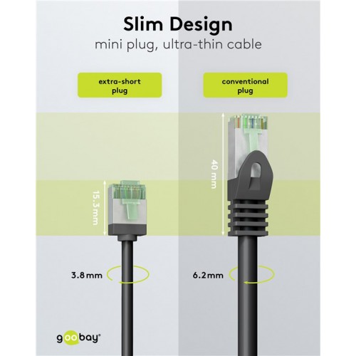 GOOBAY καλώδιο δικτύου 74352, CAT 8.1 U/FTP, ultra slim, copper, 40Gbps, 0.50m, μαύρο