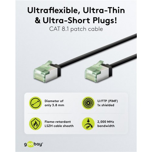 GOOBAY καλώδιο δικτύου 74354, CAT 8.1 U/FTP, ultra slim, copper, 40Gbps, 2m, μαύρο