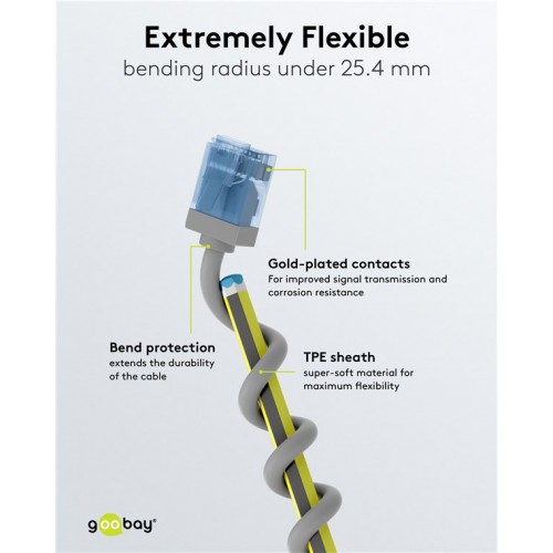 GOOBAY καλώδιο δικτύου 74222, CAT 6A U/UTP, ultra slim, copper, 500MHz, 1m, γκρι