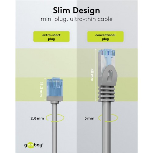 GOOBAY καλώδιο δικτύου 74222, CAT 6A U/UTP, ultra slim, copper, 500MHz, 1m, γκρι