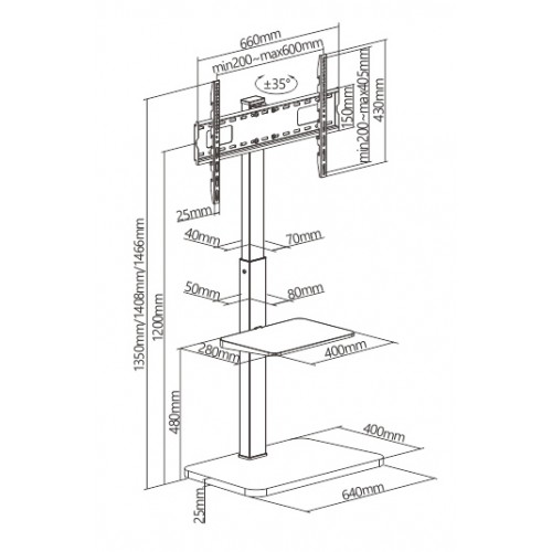 BRATECK βάση τηλεόρασης δαπέδου FS32-46, 37-75", έως 40kg, με ράφι