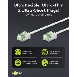 GOOBAY καλώδιο δικτύου 74362, CAT 8.1 U/FTP, ultra slim, copper, 2000MHz, 3m, λευκό